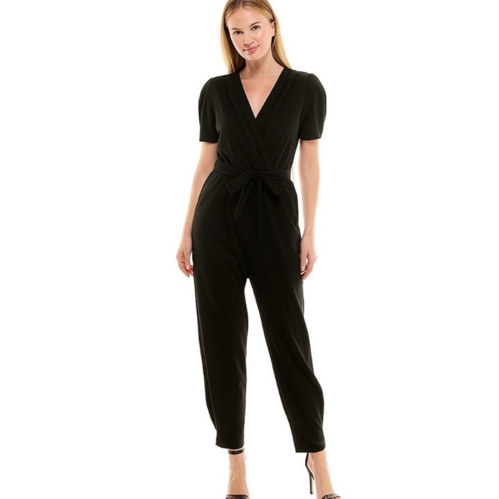 Lily Rose Black Women's Jumpsuit, Size Small Pantsuit, short sleeve, tie waist